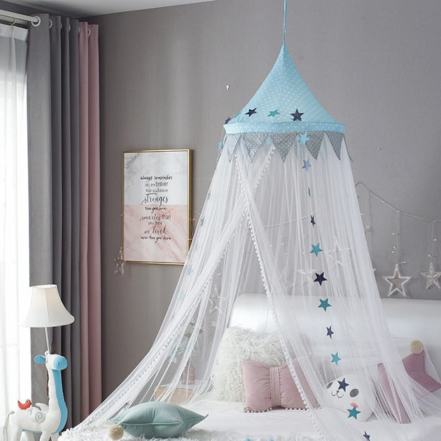 Ciel de lit bebe voile bleu Cocon Nordique