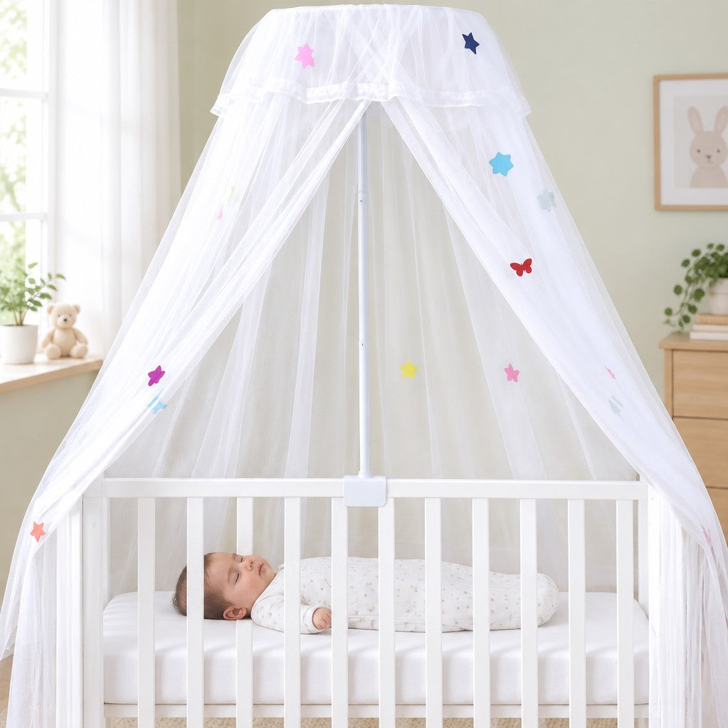 Ciel de lit et support moustiquaire blanche sommeil paisible Cocoon Protecteur