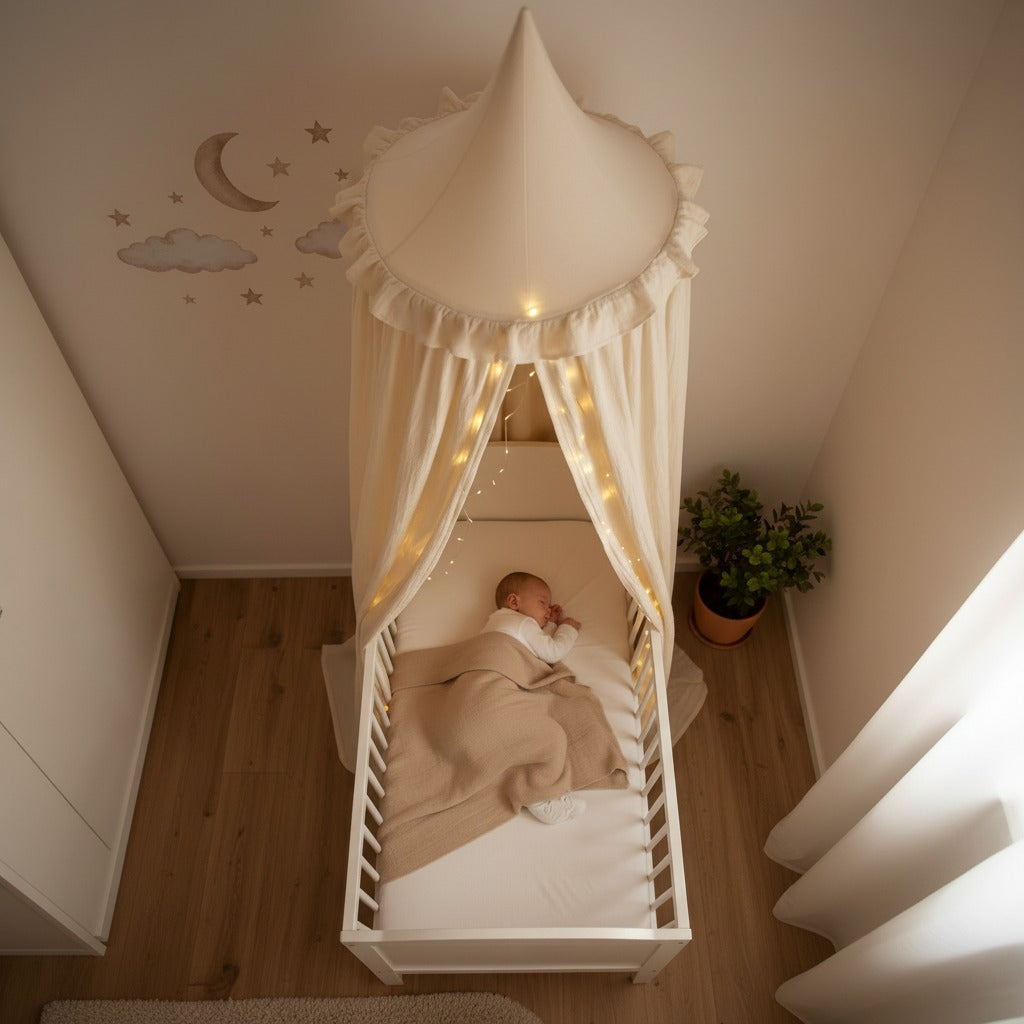 ciel de lit bébé beige sommeil serein féerique