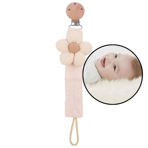 Attache tetine beige Fleurie en Coton