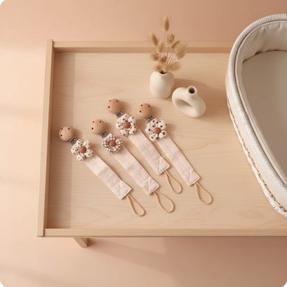 Attache tétine en hêtre beige sécurisée ÉcoFloral