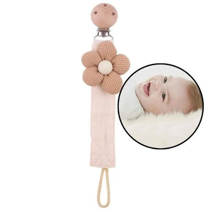 Attache tetine marron Fleurie en Coton