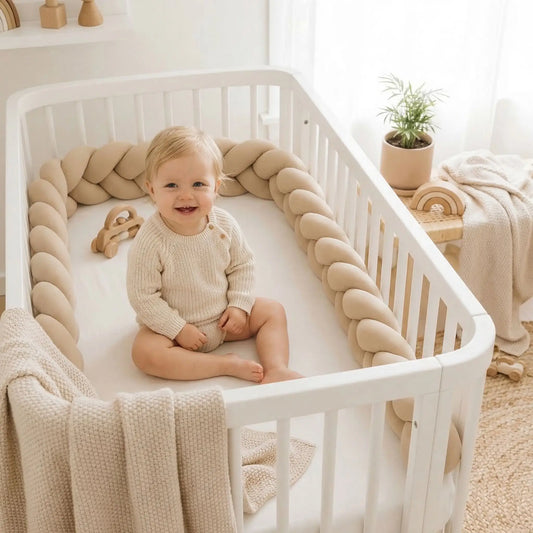 Bébé assit sécurisé avec Tresse de lit dans son berceau Calinette