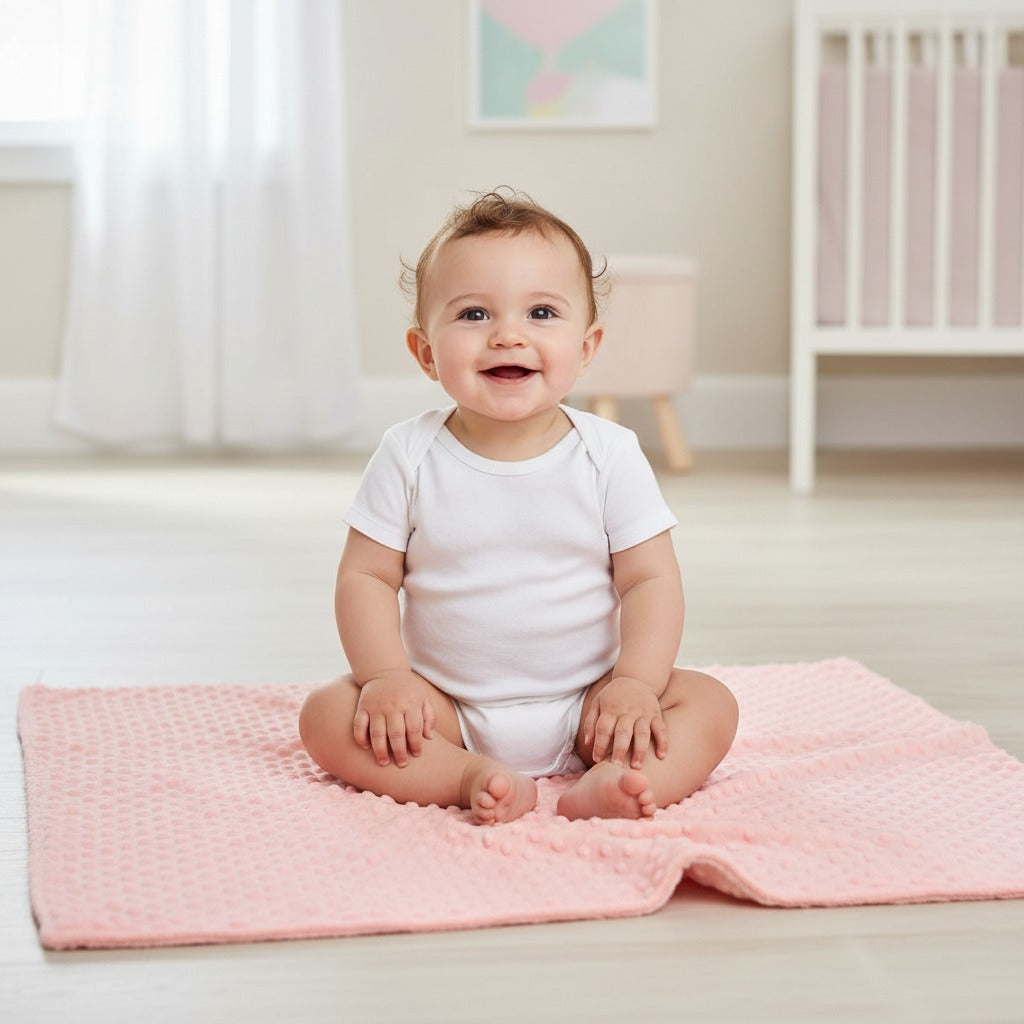 Bébé assit sur Couverture bebe chaude rose Double Face