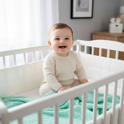 Bébé assit sur Couverture bébé douce Mousseline Cocooning