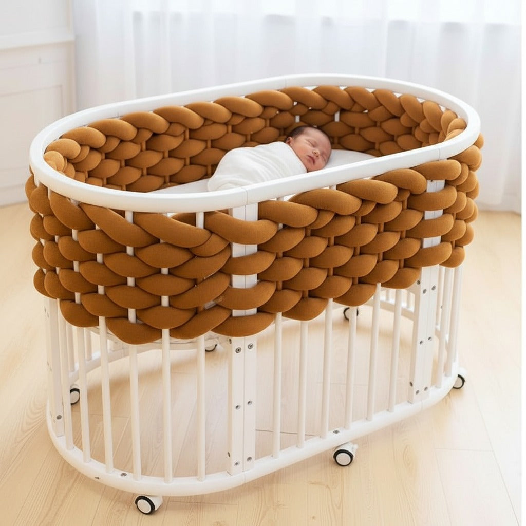 Bébé dort avec tresse de lit 5m marron nouée autour des barreaux Coton Protection Douce