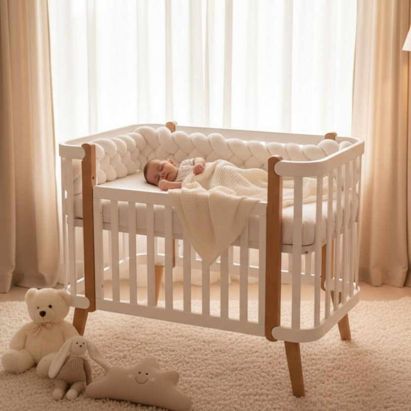 Bébé dort confortablement dans berceau avec Tresse de lit douce TRESSI