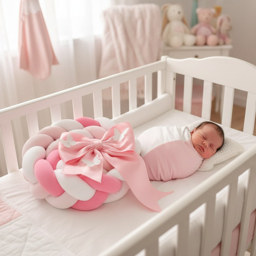 Bébé dort dans berceau avec Tresse de lit Rose cadeau naissance Coton Respirant
