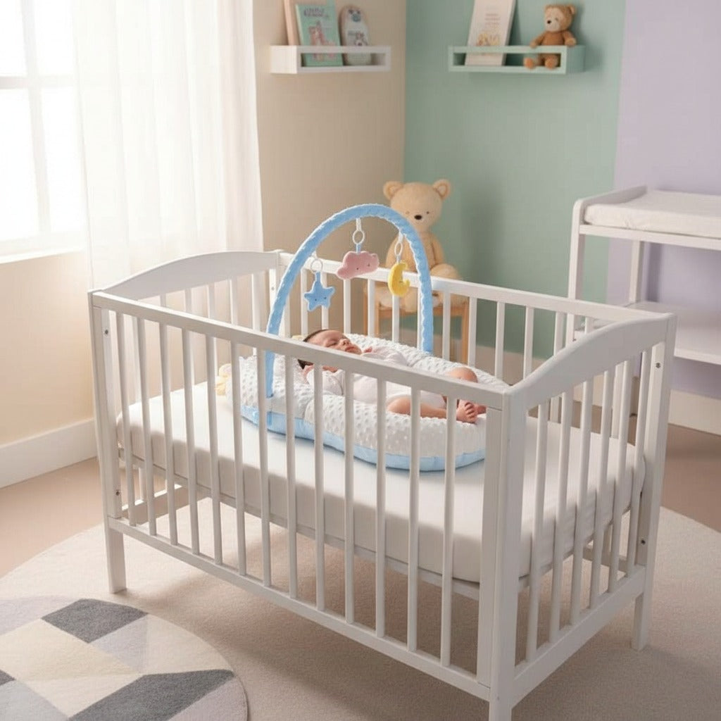 Bébé dort dans berceau avec cocon bébé blanc Dodo Sérénité