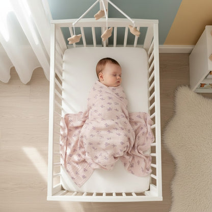 Bébé dort dans berceau avec couverture bebe douce Plume coton