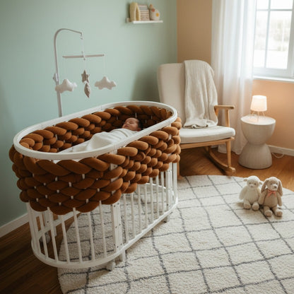 Bébé dort dans berceau avec tresse de lit 5 m marron Coton Protection Douce