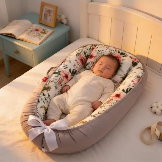 Bébé dort dans cocon bébé confortablement nidportablebebe fleurs