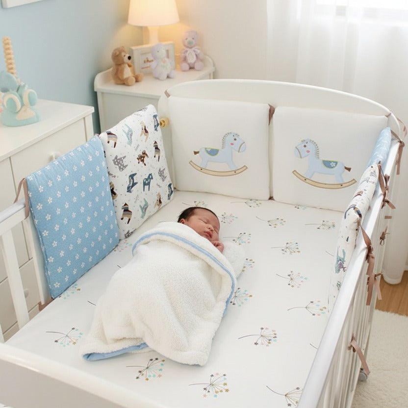 Bébé dort paisiblemenet berceau avec Tour de lit bébé CHEVAL Cocooning