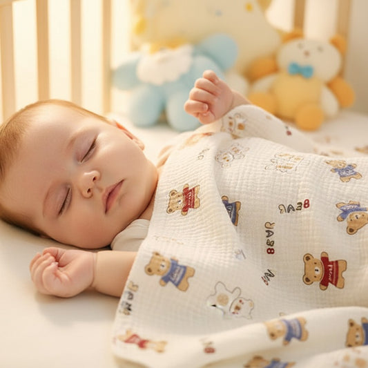 Bébé dort -paisiblement avec Bebe plaid motif ours PETITS PAS