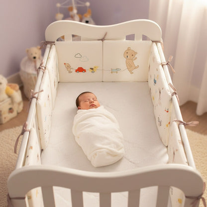 Bébé dort paisiblement avec Tour de lit bébé OURS Coton Bio Sécurité