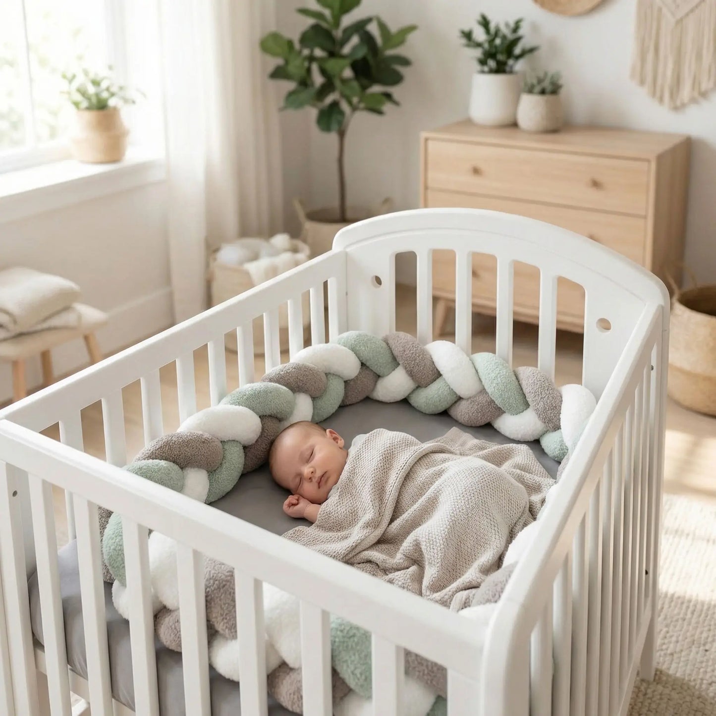 Bébé dort paisiblement avec Tresse de lit 3m Coton Douceur