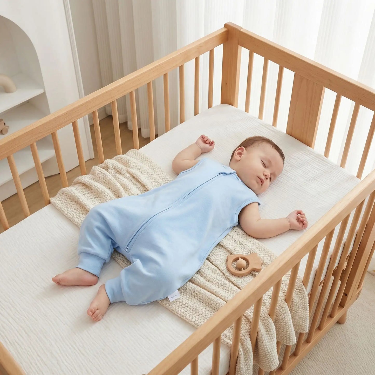 Bébé dort paisiblement avec gigoteuse été bleue Coton Respirante