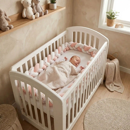 Bébé dort paisiblement avec tresse de lit bébé motif poussins TwistBumper rose cocote