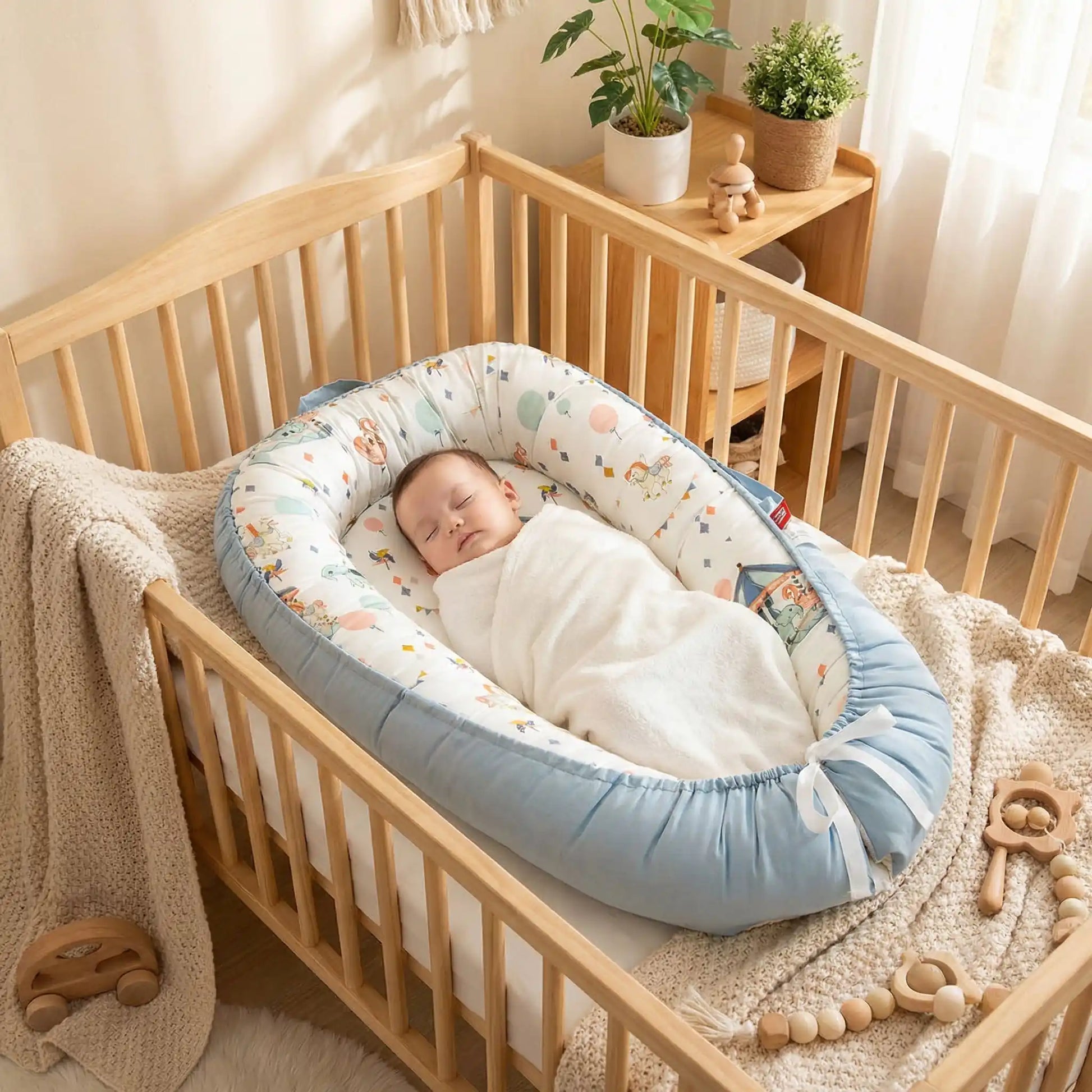 Bébé dort paisiblement dans Réducteur de lit bebe Cocon Sécurisé