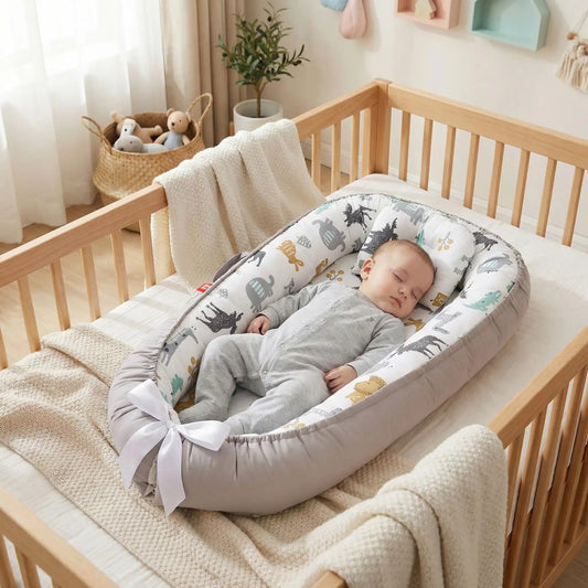 Bébé dort paisiblement dans Réducteur de lit bébé cocon en coton respirant Cocoon Baby