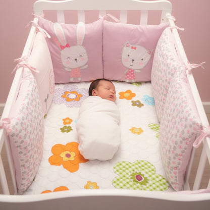 Bébé dort paisiblement dans Tour de lit bebe MAUVE Douceur