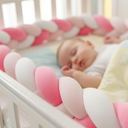 Bébé dort paisiblement dans berceau avec Tresse de lit Rose protectrice Coton Respirant