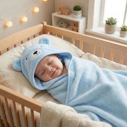 Bébé dort paisiblement dans berceau enveloppé par couverture enveloppante bebe Coton-Douceur