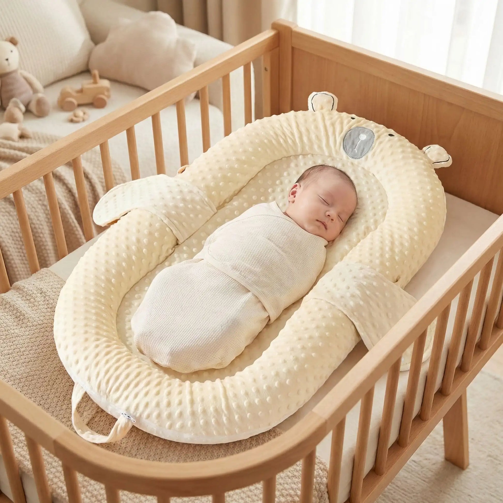 Bébé dort paisiblement dans cocon Bébé beige Sommeil Paisible