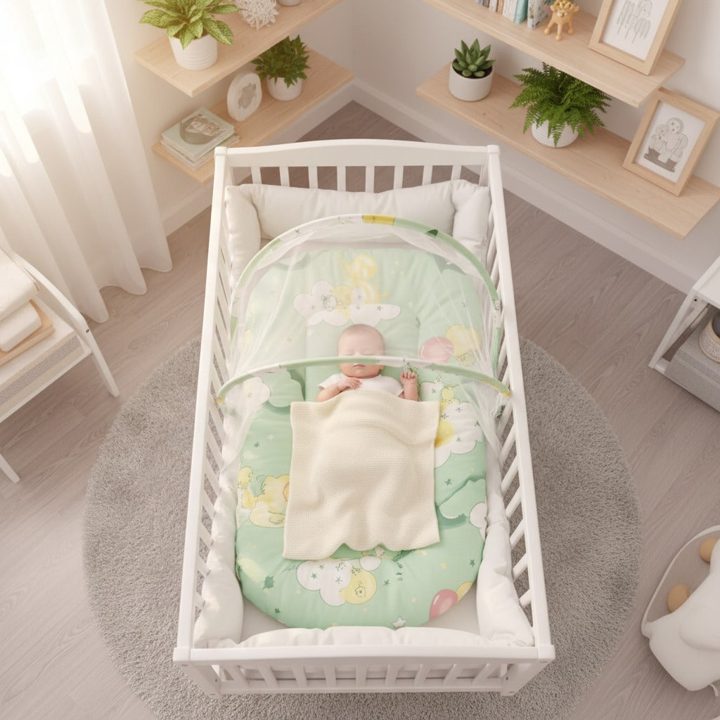Bébé dort paisiblement dans lit moustiquaire bebe NidProtect