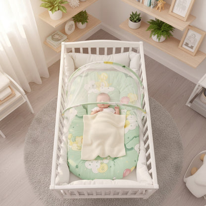 Bébé dort paisiblement dans lit moustiquaire bebe NidProtect