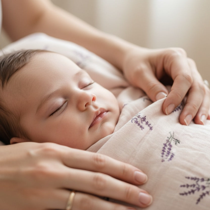 Bébé dort paisiblement enveloppé dans couverture bebe douce Plume coton