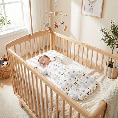 Bébé dort paisiblemment dans berceau avec Gigoteuse bebe Cocooning 100% Coton