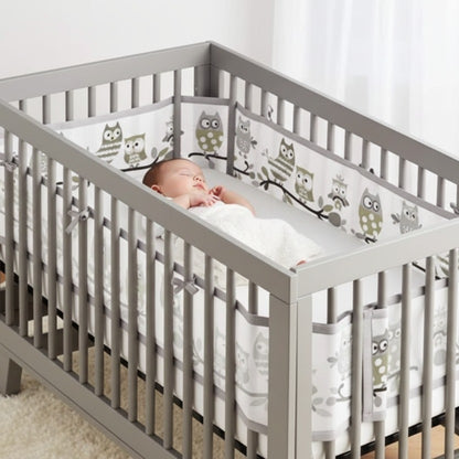 Bébé dort profondement dans berceau avec tour de lit respirant Aerosafe Hibou