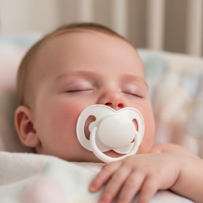 Bébé dort sereinement avec tétine bébé blanche nuit sereine