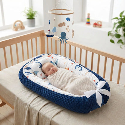 Bébé dort sereinement dans réducteur bebe dans chambre douillette Cocon Marin
