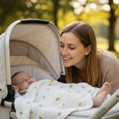 Bébé dort sereinemnet dans poussette couverture douce bebe paisible Bulle de Bébé