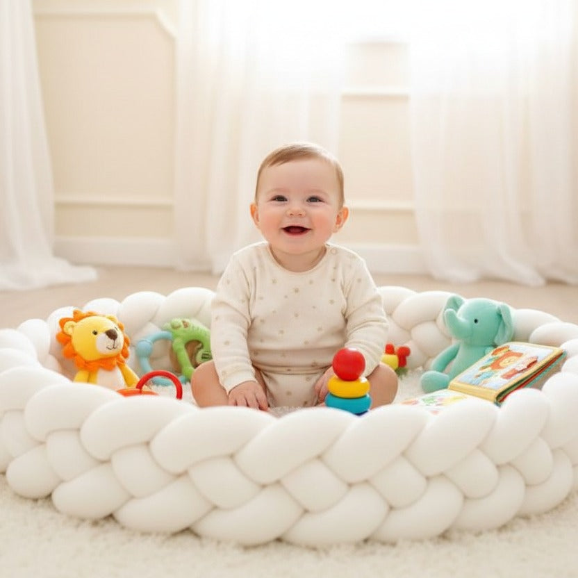 Bébé souriant assit avec tresse de lit 3m LovliNest