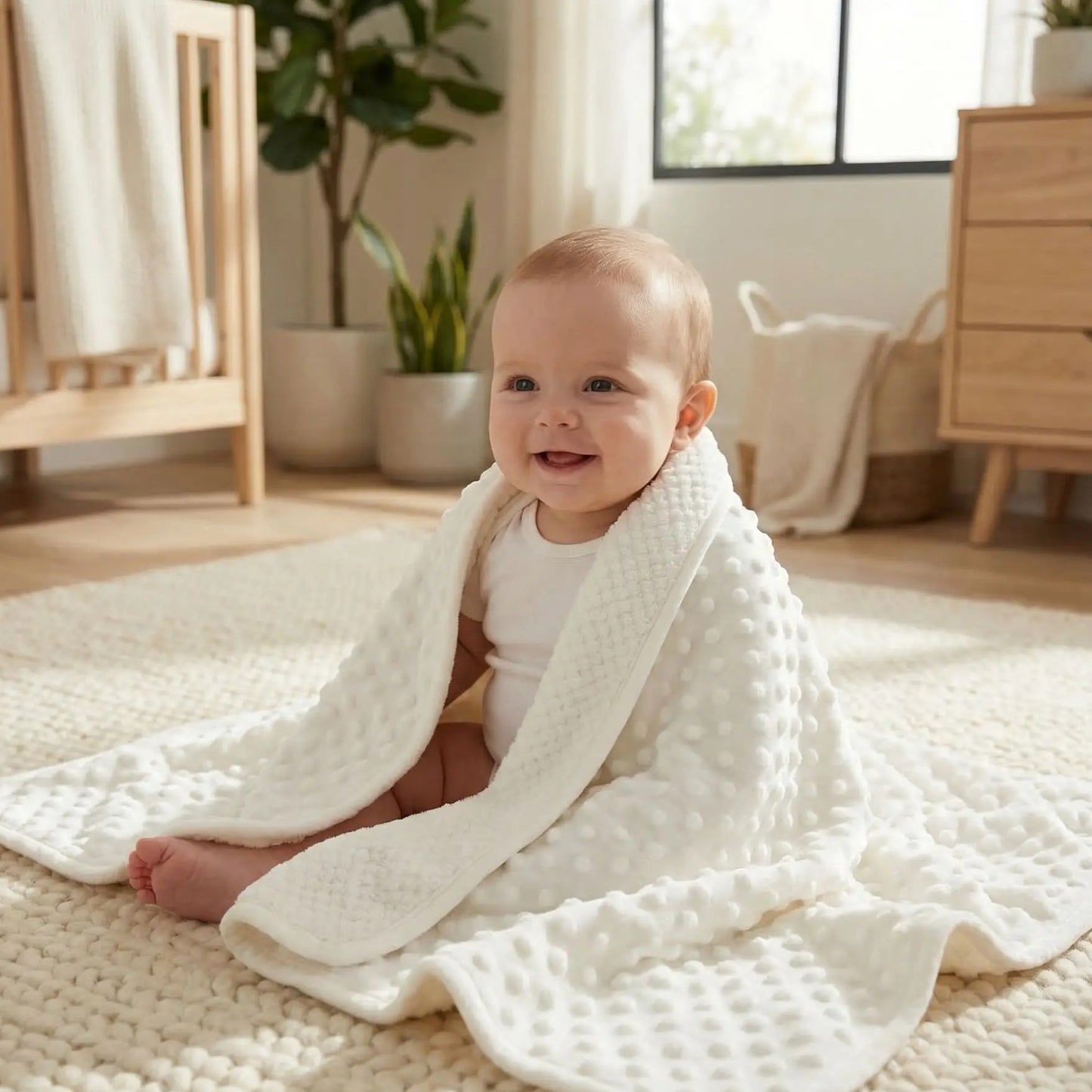 Bébé souriant couvert avec Couverture bébé Cocodoux
