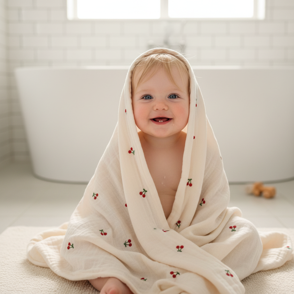 Bébé souriant enveloppé dans couverture bebe douce Plume coton