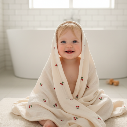 Bébé souriant enveloppé dans couverture bebe douce Plume coton