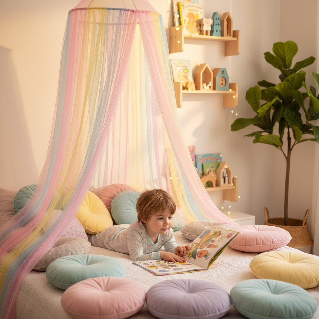Ciel de lit bébé aérien coin lecture chaleureux Rêve Arc en Ciel
