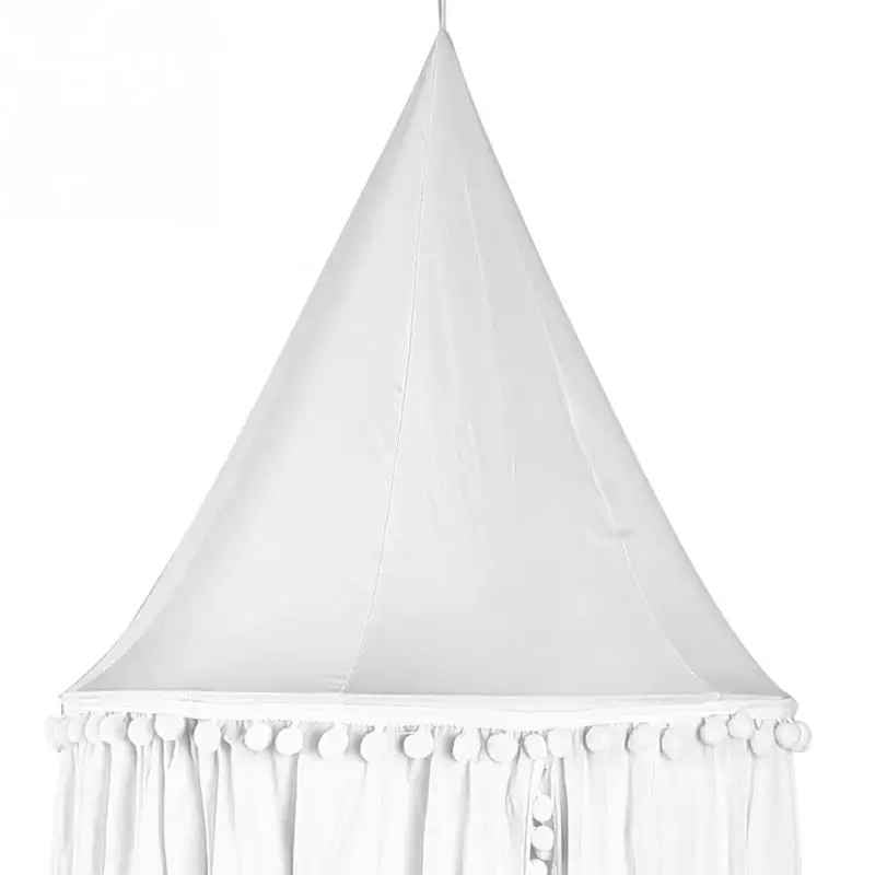 Ciel de lit blanc bebe avec pompons et rubans baldaquin suspendu Cocon Protecteur