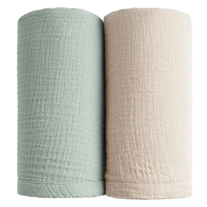 Couverture Bébé Naissance 2pièces vert beige Douceur Coton