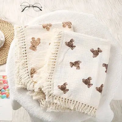 Couverture bebe coton avec dentelle babyblanket ours