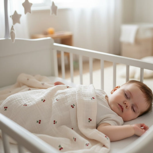 Couverture bebe douce sommeil paisible motifs cerises Plume Coton