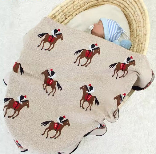 Couverture bébé douce sur couffin bébé Motif Cheval 100% Coton