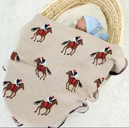 Couverture bébé douce sur couffin bébé Motif Cheval 100% Coton