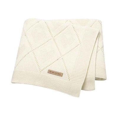 Couverture bébé douce tricot blanche Petits cœurs Tricotés
