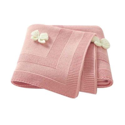 Couverture bébé douce tricot rose poudre Papillune