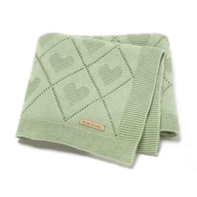Couverture bébé douce tricot verte Petits cœurs Tricotés